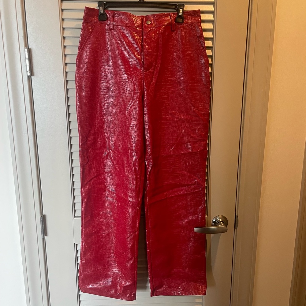 ASOS Red Faux Leather Crocodile Print Pants